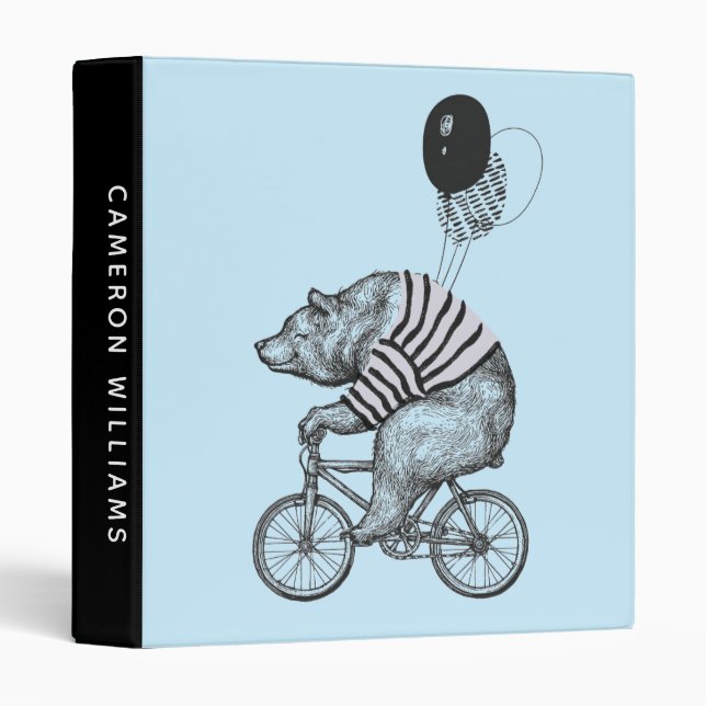 Classeur L'ours de bicyclette de ballon | ajoutent votre (Devant/Côté)