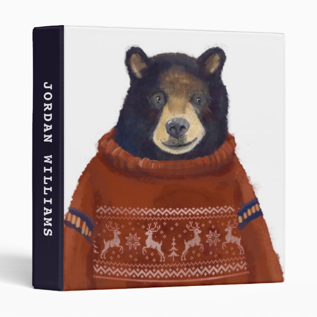 Classeur L'ours rouge de chandail de renne | ajoutent votre (Devant/Côté)