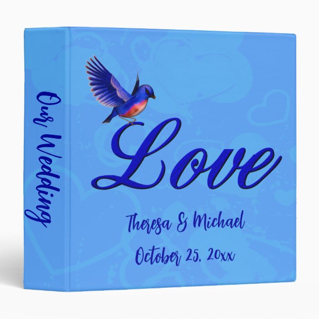 Classeur Love Bluebird Mariage personnalisé (Devant/Côté)