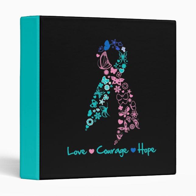 Classeur Love Courage Hope Butterfly - Thyroid Cancer (Devant/Côté)