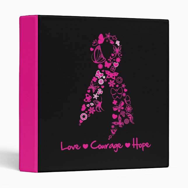 Classeur Love Courage Hope Ruban papillon - Cancer du sein (Devant/Côté)
