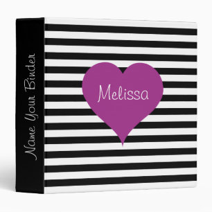 Classeur LOVE Pink Heart Black & White Stripes Nom du Motif