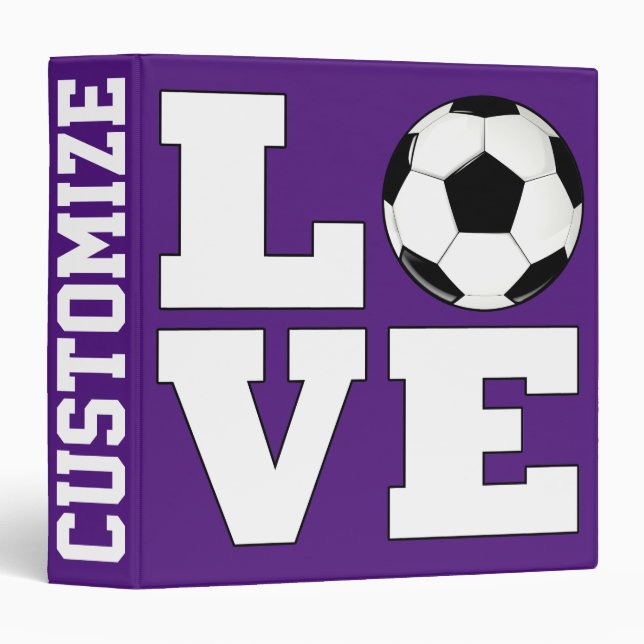 Classeur LOVE Soccer Custom Player Nom/Texte École Sports (Devant/Côté)