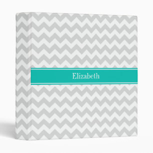 Classeur Lt Grey Blanc Chevron Turquoise Nom Monogramme