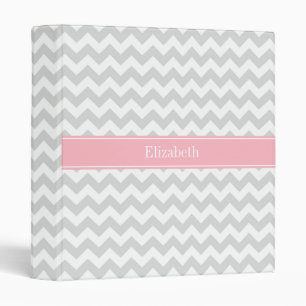 Classeur Lt Grey White Chevron Zigzag Pink Nom Monogramme