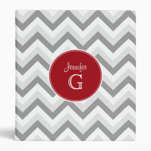 Classeur Lt Two Grey Wt Chevron Rnd Cranberry Nom Monogramm