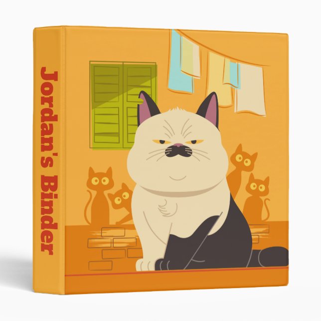 Classeur Luca | Illustration de chat Machiavelli (Devant/Côté)