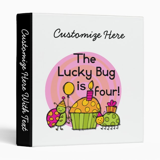 Classeur Lucky Bug Cupcake 4th Birthday T-shirts et cadeaux (Devant/Côté)