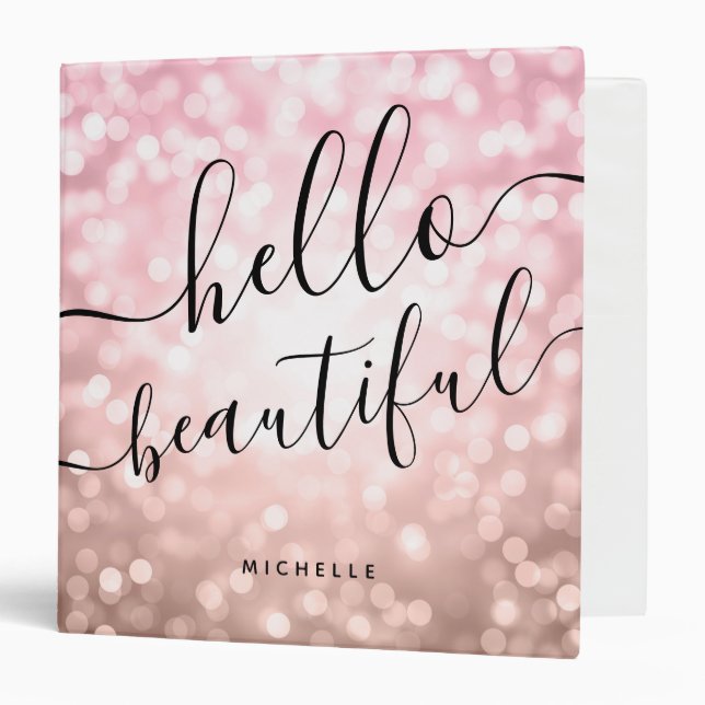 Classeur Lumières or Rose personnalisées "Hello Beautiful" (Devant/Intérieur)