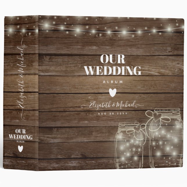Classeur Lumières rustiques Mason Jar Album de mariage (Devant/Côté)