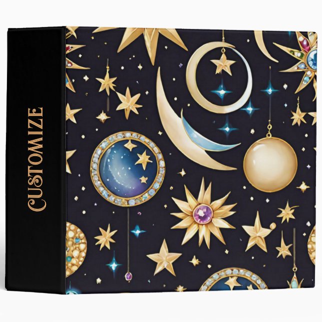 Classeur Lune Et Étoiles Céleste (Devant/Côté)
