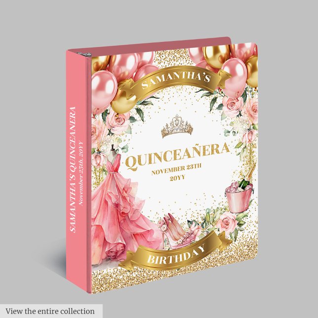Classeur Luxe Blush Gold Quinceañera Memory Photo Keepsaké (Luxe Blush Gold Quinceañera Memory Photo Keepsake 3 ring binder)
