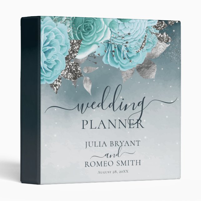 Classeur Luxe Dusty Blue Floral Wedding planner (Devant/Côté)