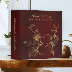 Classeur Luxe élégantes recettes vintages d'or floral rouge
