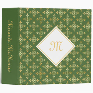 Classeur Luxe Monogramme vert et or Quatre Floral
