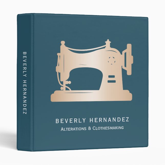 Classeur Machine à coudre dorée Couturière monogramme sarce (Devant/Côté)