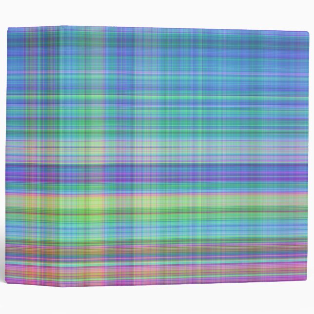 Classeur madras plaid 2 pouces en bleu, turquoise, rose, ja (Devant/Côté)
