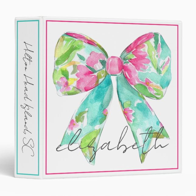 Classeur Magasin personnalisé Preppy Rose et Green Bow (Devant/Côté)