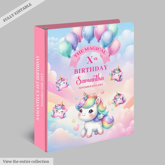 Classeur Magique Arc-en-ciel nuages Unicorn fille Anniversa (Magical Rainbow Clouds Unicorn Girl Birthday Gift 3 ring binder)