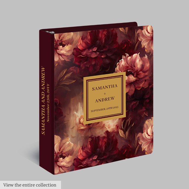 Classeur Magnifique Album de mémoire Mariage en or Brousse- (Gorgeous Blush Burgundy Gold Wedding Memory Album 3 Ring Binder)