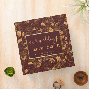 Classeur Magnifique Burgundy & Gold Floral Mariage Livre d'