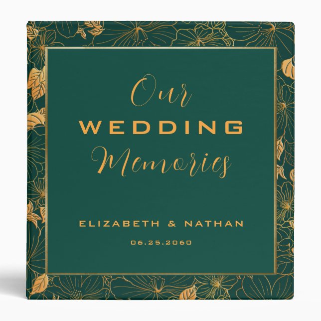 Classeur Magnifique Emerald Green & Gold Floral Mariage (Devant)