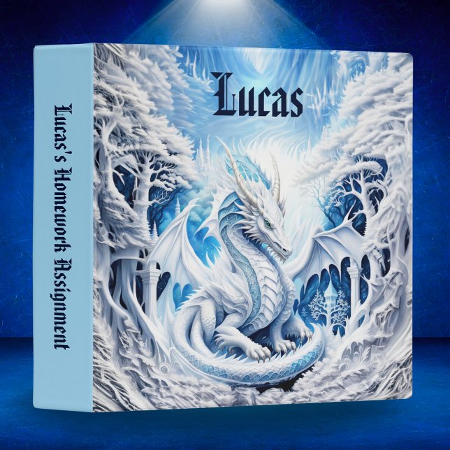 Classeur Magnifique Imaginaire Dragon Blanc Personnalisé (Experience the mystique of a winter fantasy dragon with our captivating binder! )