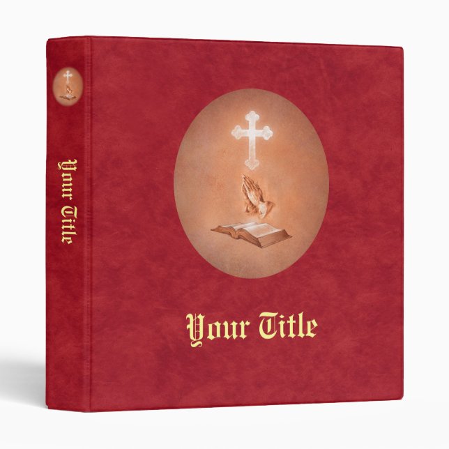 Classeur Mains de prière avec la croix et la bible (Devant/Côté)