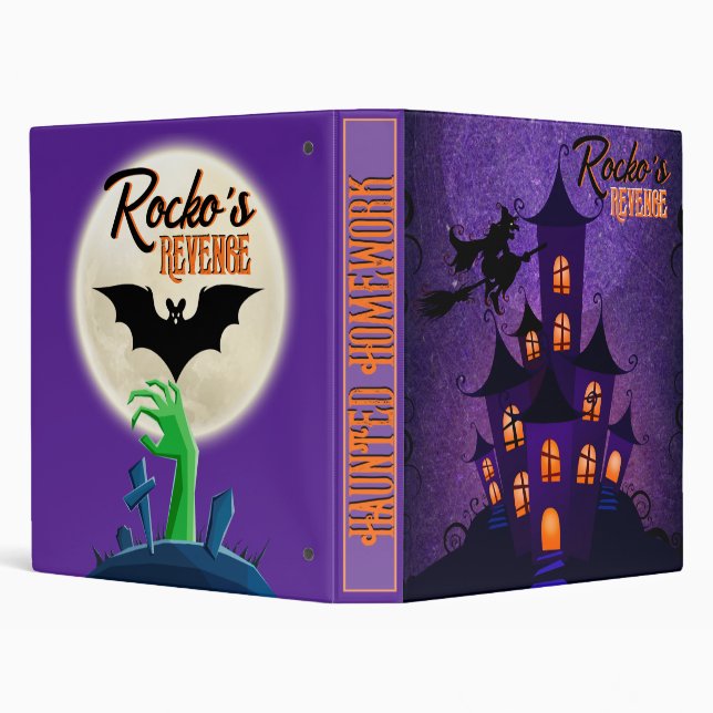 Classeur Maison Hantée violet et orange Halloween Amusant (Arrière-plan)