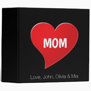 Classeur Maman noir rouge grand coeur graphique personnalis