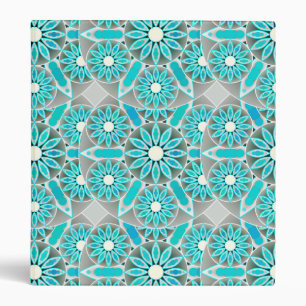 Classeur Mandala motif, turquoise, gris argenté et blanc