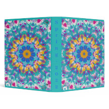 Mandala rose, bleu et jaune