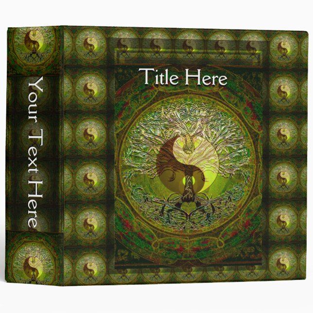 Classeur Mandala vert de Yin Yang avec l'arbre de la vie (Devant/Côté)
