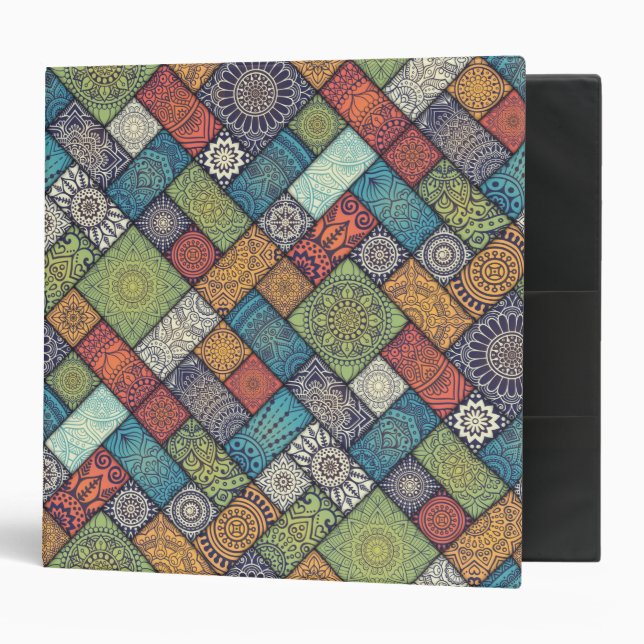 Classeur Mandalas carré rectangles de couleurs muettes moti (Devant/intérieur)