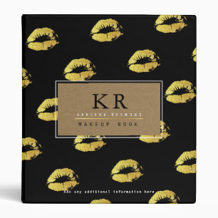 Classeur maquillage artiste monogramme avec lèvres dorées,