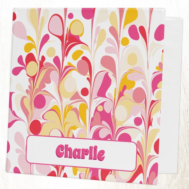 Classeur Marbre Abstrait rétro Personnalisé (Retro groovy marble pattern abstract personalized  custom name 3 ring binder)