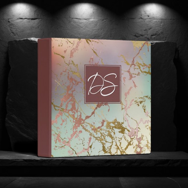 Classeur Marbre beige élégant | Sage et Rose Monogramme or (Créateur téléchargé)