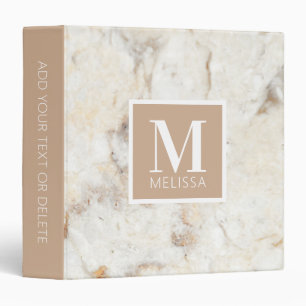 Classeur Marbre beige moderne Monogramme blanc 3 Anneau Cla