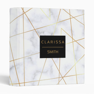 Classeur marbre blanc élégant faux or géométrique