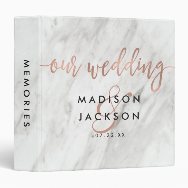 Classeur Marbre blanc et Rose Gold Mariage Album photo (Devant/Côté)