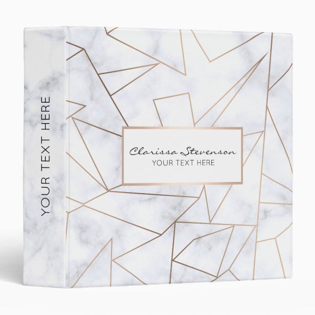 Classeur marbre blanc géométrique d'or rose moderne élégant (Devant/Côté)