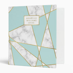 Classeur Marbre bleu clair et design géométrique or