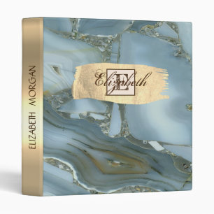 Classeur Marbre Cool, Coup de pinceau doré, Monogramme