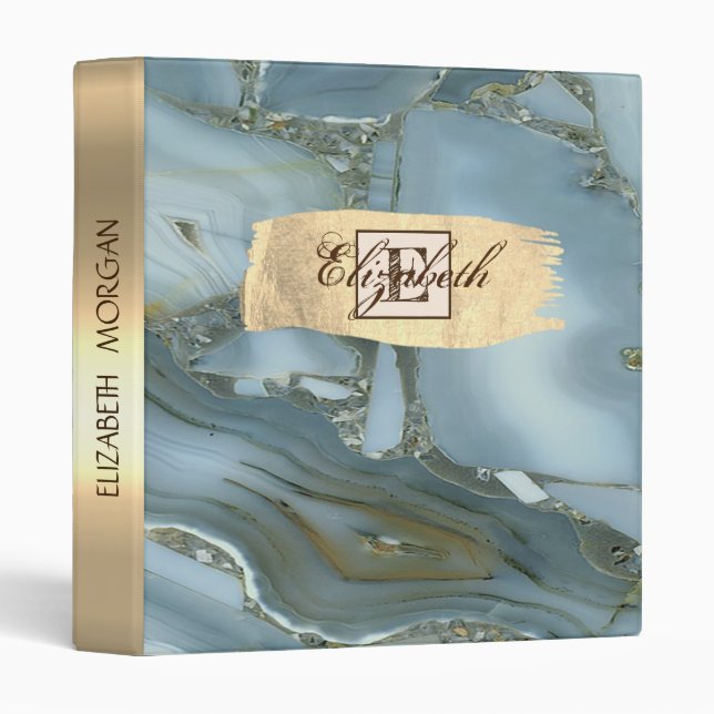 Classeur Marbre Cool, Coup de pinceau doré, Monogramme (Devant/Côté)