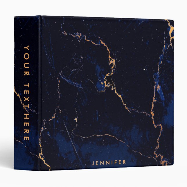 Classeur Marbre d'or de bleu marine (Devant/Côté)