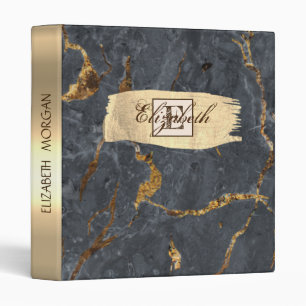 Classeur Marbre Gris Froid Texture Monogramme Or