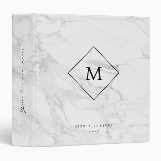 Classeur Marbre moderne de monogramme (Devant/Côté)