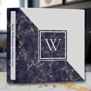 Classeur Marbre moderne Monogramme géométrique Marine Grey
