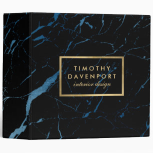 Classeur Marbre noir et bleu avec Faux Gold Text Designer