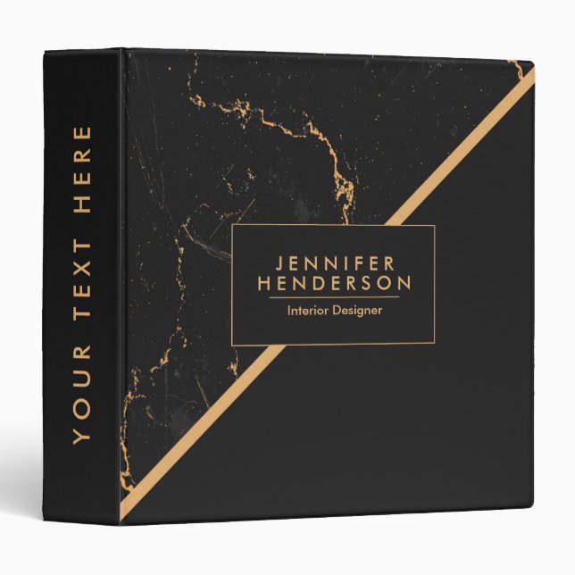 Classeur Marbre noir et doré (Devant/Côté)